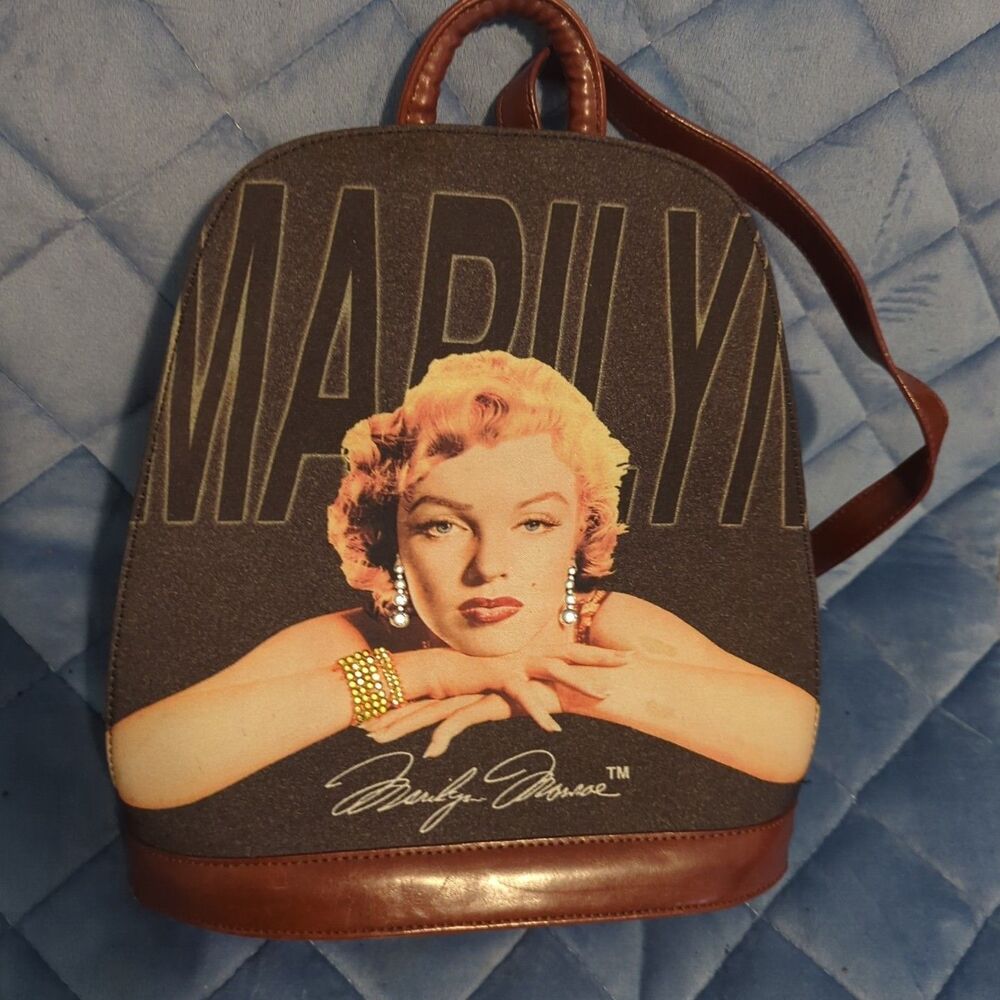Marilyn Monroe TM Vintage Backpack Purse Rare Brown Straps Bling